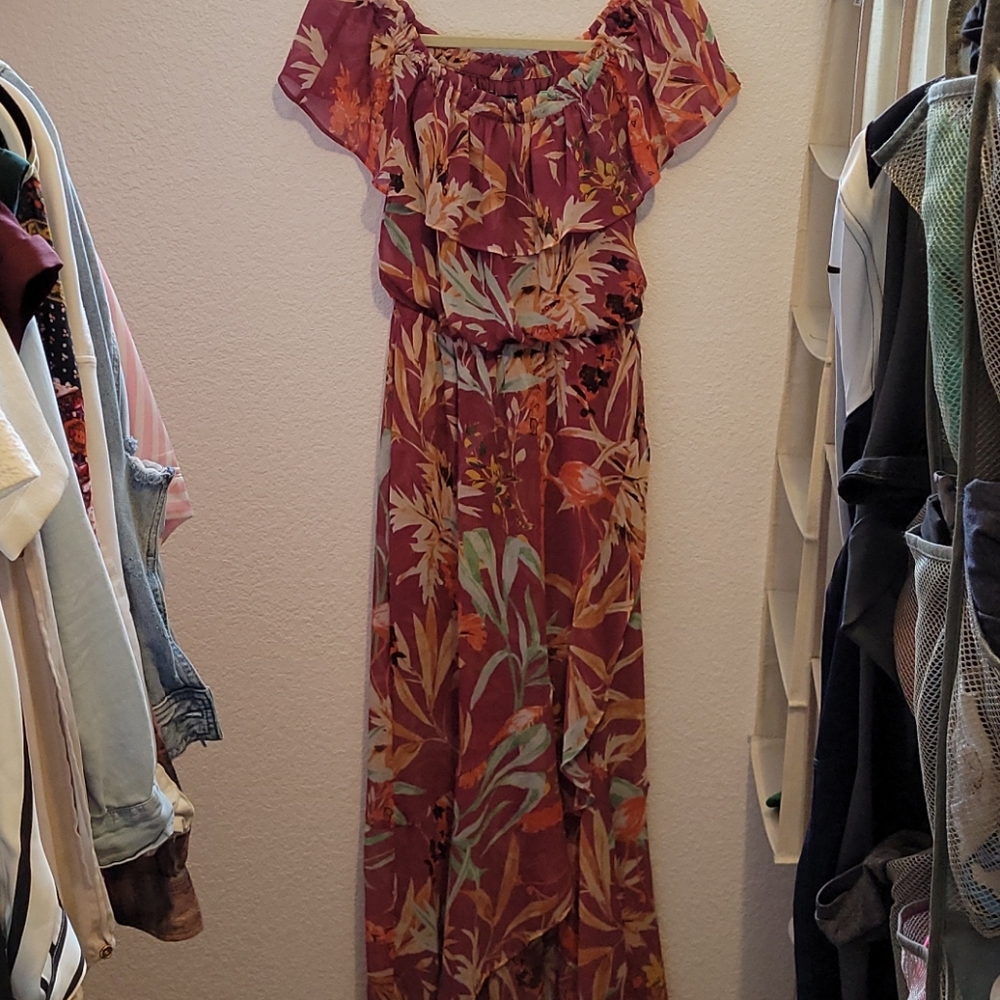 Express Off-the-Shouder Hi-Lo Floral Dress